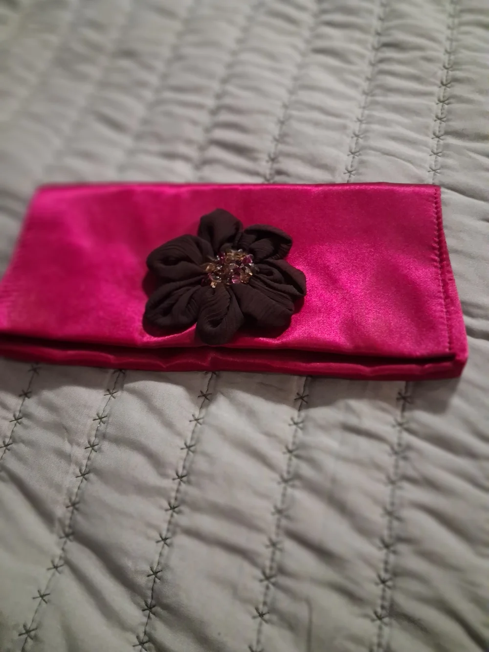 Hot Pink Satin Floral Accent Clutch